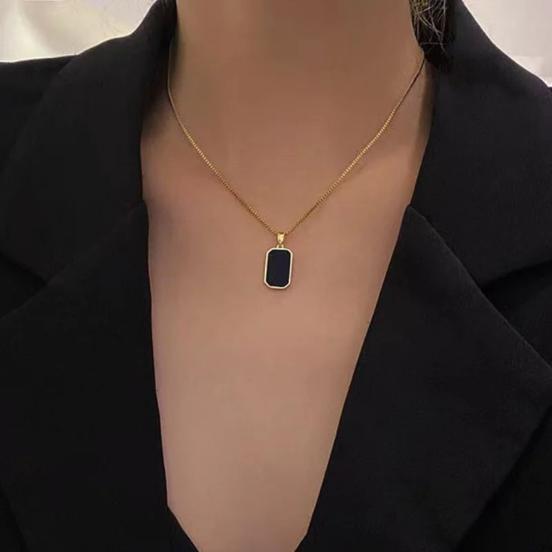 Black Geometric Pendant Necklace