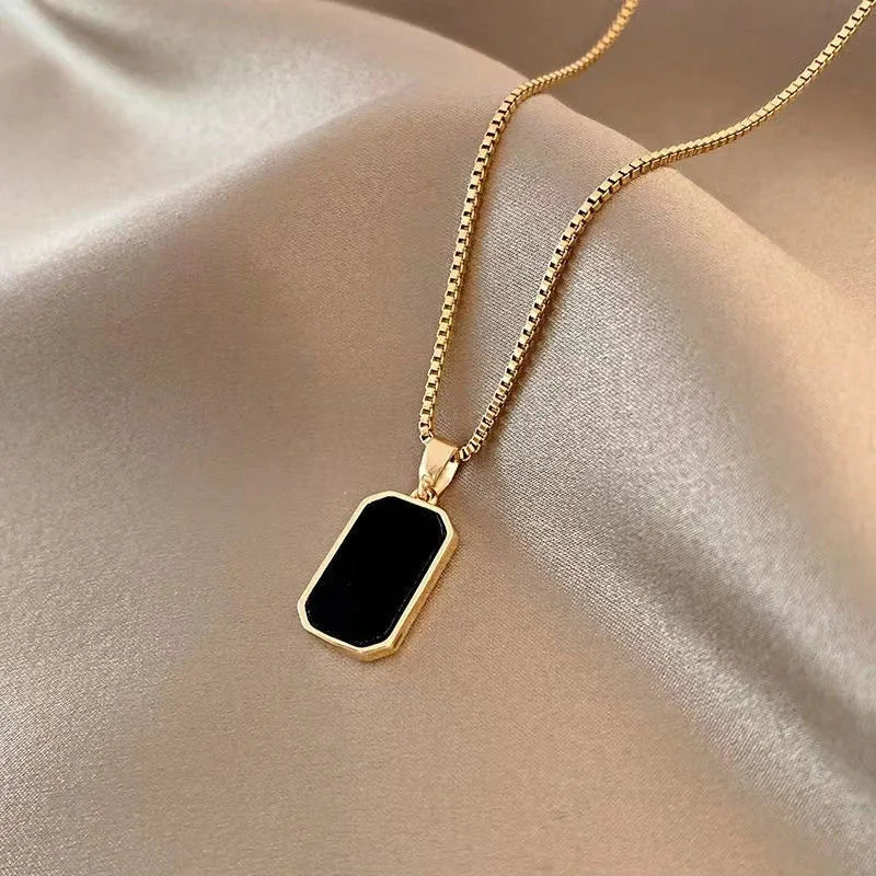 Black Geometric Pendant Necklace