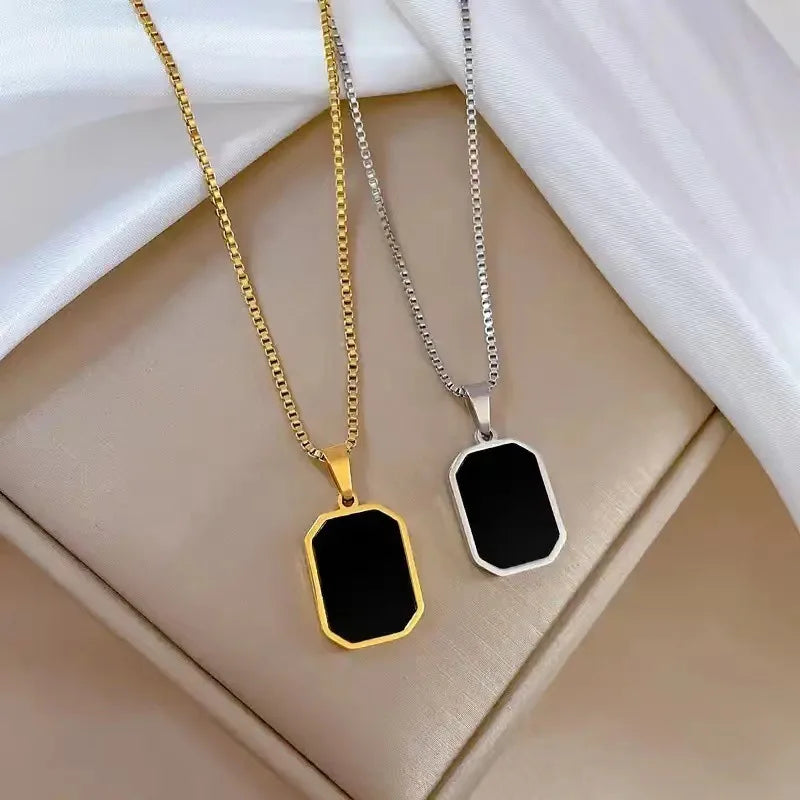 Black Geometric Pendant Necklace