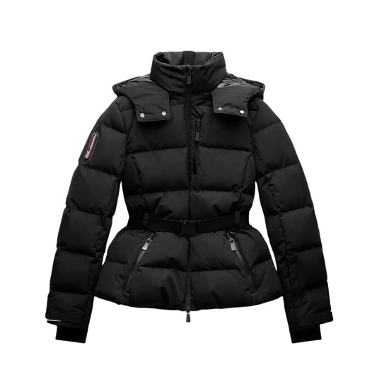 Fashion waist with belt hooded down cotton jacket